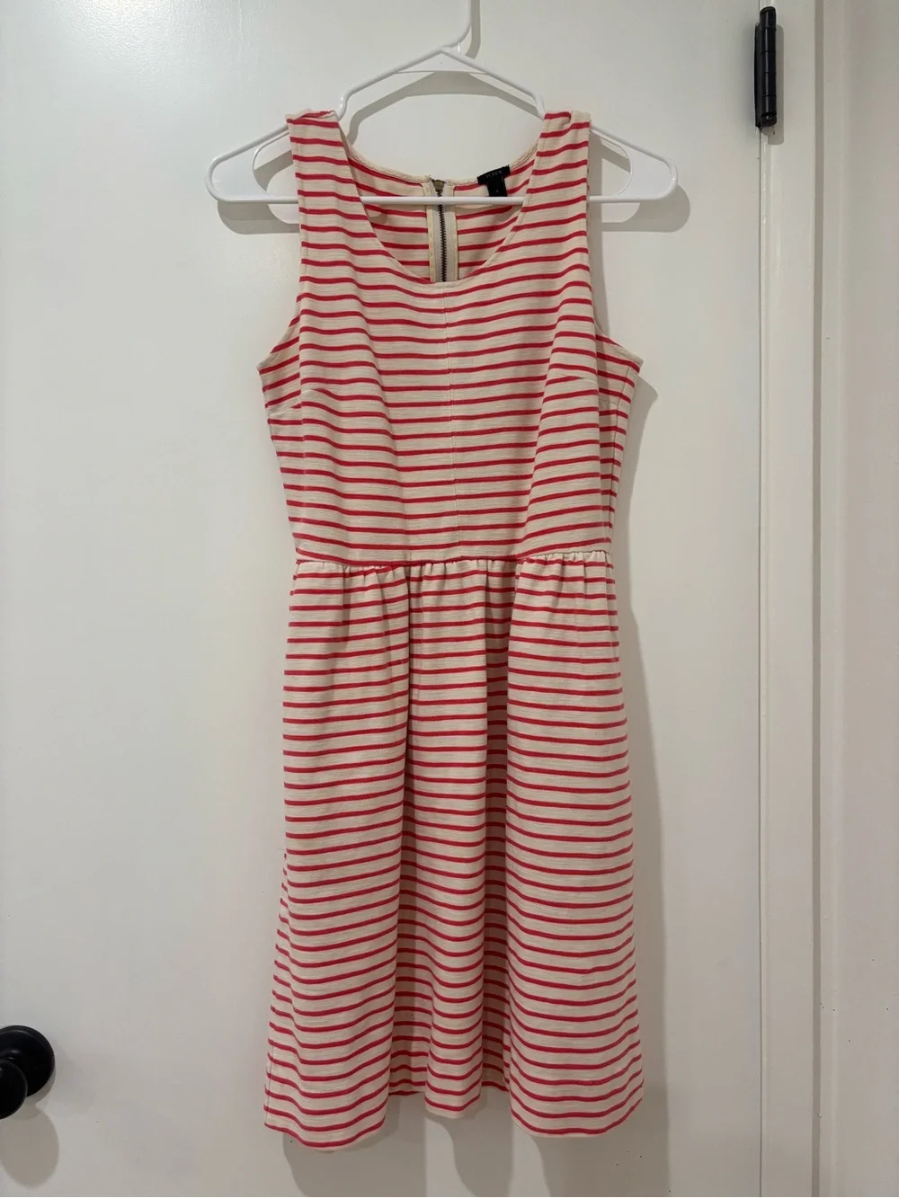 J. Crew Red and White Striped Sleeveless Fit-and-Flare Dress